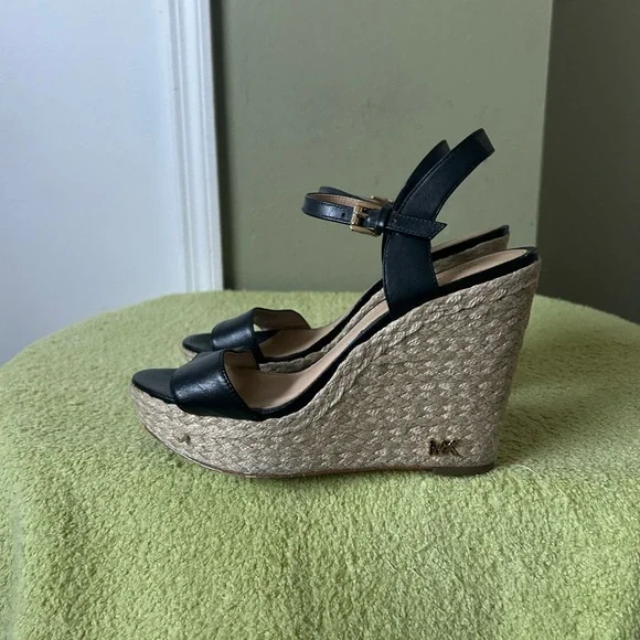 Michael Kors Black Espadrille Platform Wedge Sandals Heels - Picture 5 of 10